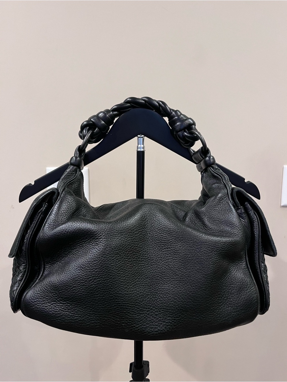 BOTTEGA VENETA CERVO COCKER HOBO BLACK LEATHER BAG WITH DUST BAG